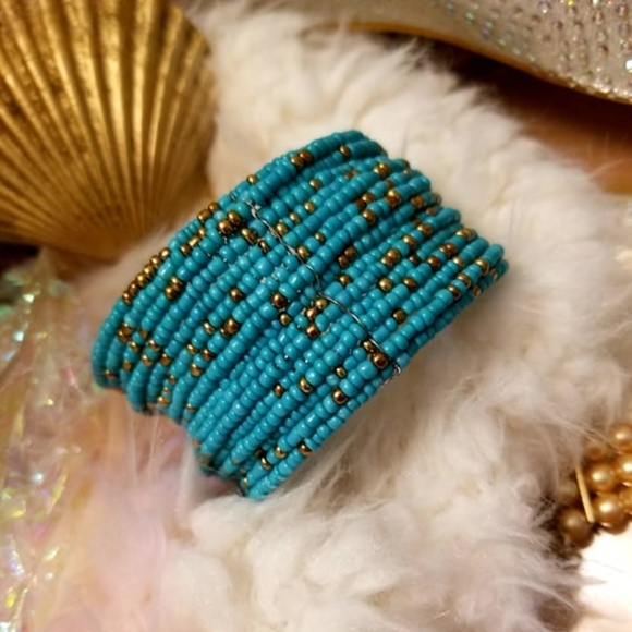 TURQUOISE Boho Cuff BRACELET ~ Seed Bead Glory - Picture 4 of 8